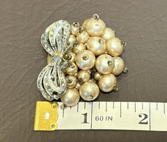 VTG Early Unsigned Haskell Dress Clip Bow Faux Pearl Rhinestone Silver Tone READ