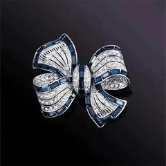 Rhinestone Bow Brooch Pin – Vintage Blue Crystal Lapel Accessory for Women