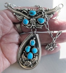 BIG CAROL FELLEY SOUTHWEST STERLING NECKLACE, 48 GRAMS, 3 1/8 x 3 INCHES PENDANT