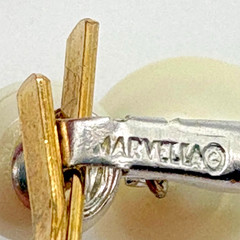 Vintage Marvella Faux Pearl Double Drop Clip On Earrings Signed Silver Tone