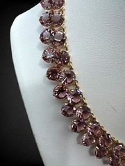 Vintage Lavender Purple Crystal Double Row Fringe Bib Necklace Open Back 16”
