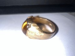 Vintage Mens Size 9 Tiger Eye Ring Gold Plated Maker Mark Gold Tone