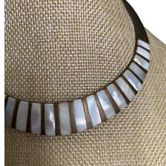 BEAUTIFUL Egyptian Brass Choker With Mother Of Pearl Inlay Collar Bib Necklace