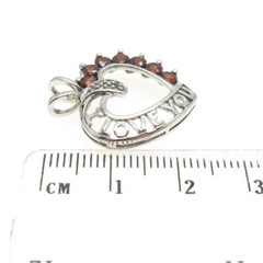J&T 925 Sterling Vintage Red Garnet & Topaz Gem “I Love You” Heart Pendant