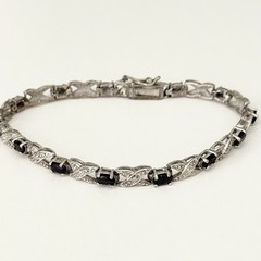 Vintage 925 Sterling Silver Genuine Sapphire & Diamond XO Tennis Bracelet 7″