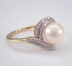2Ct Round Cut Lab-Created Pearl Double Halo Engagement Ring 14K Yellow Gold Over