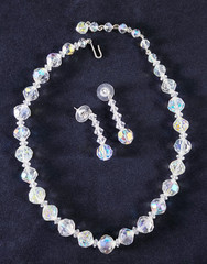 Vintage Aurora Borealis AB Crystals Beaded Necklace & Earrings
