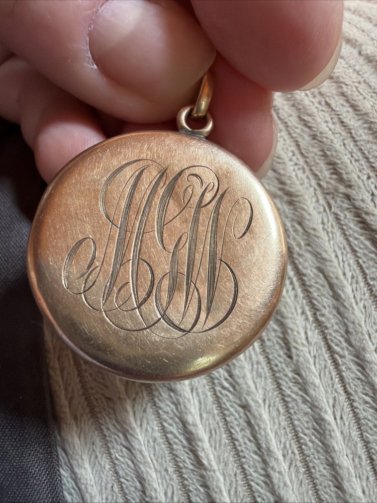 Victorian 8g Rose Gold Fill Photo Locket Pendant Monogram Dimple On Back