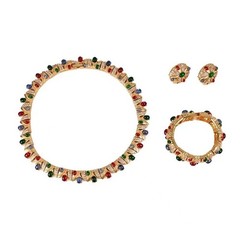 Vintage Ciner Style Multicolor Necklace Earrings Bracelet Jewelry Set