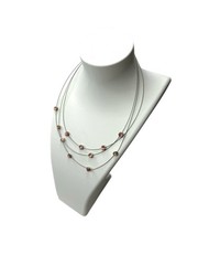 Vintage Silver Tone Pink Bead Wire Choker Necklace