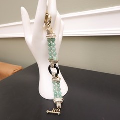 Heidi Daus bracelet Art Deco imitation jade and onyx green glass beads signed