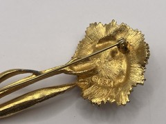 Vintage Signed RSK Gold Tone Carnation Rose Long Stem 3 7/8″ Brooch