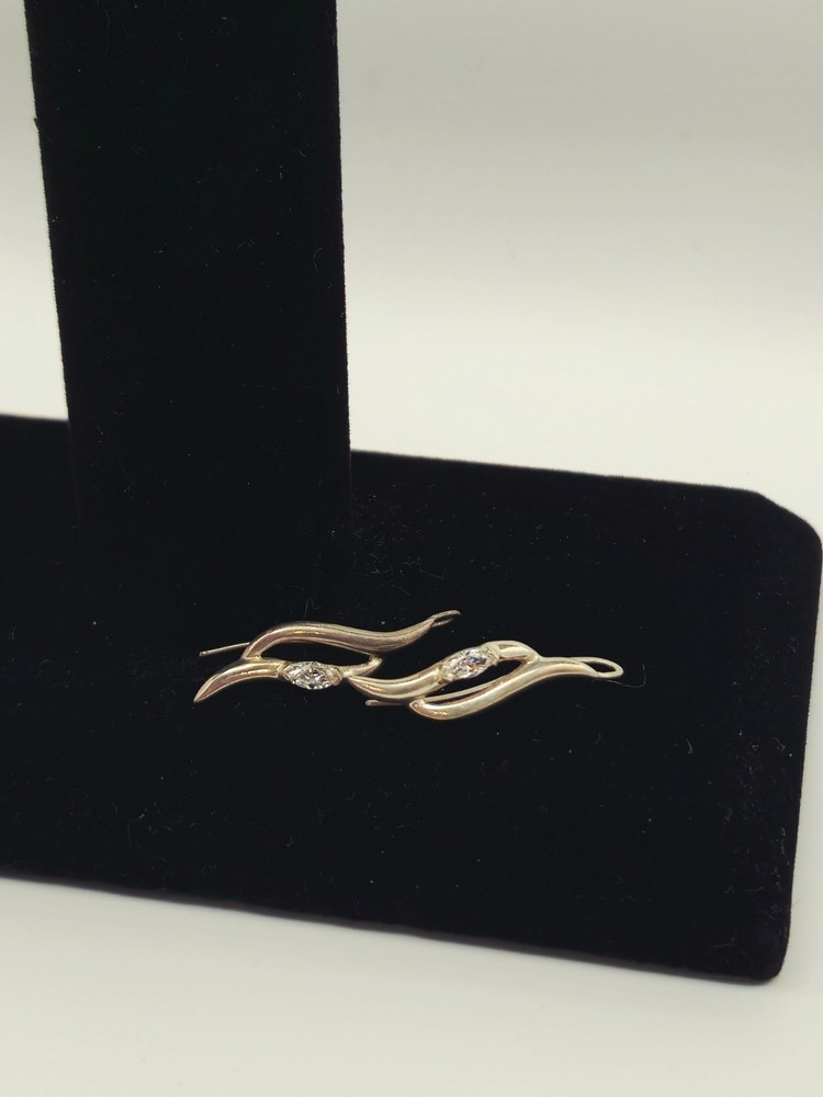 Vintage 925 Sterling Silver Gold Vermeil Modernist Abstract Wave Earrings CZ 925