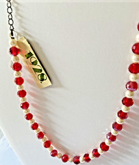 VTG 1928 Red Crystal Necklace White Beads – 18 in