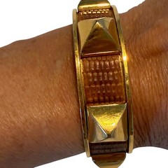 Hermès Gold Plated Médor Cuff/Bangle Bracelet- Brown Leather-Circa 1997