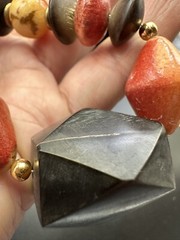 Vintage Crackled Bovine Horn Dyed Bone Wood Bead Necklace 19” Hook Clasp