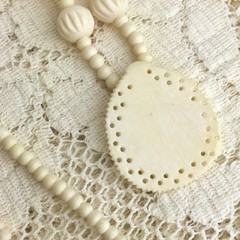 Vintage Necklace 70s Carved Lotus Blossom Pendant Bodhi Zen Buddhist Flower Yoga