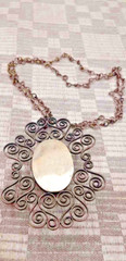 Vintage Art Deco Latvia Filigree Amber Pendant Necklace 60’s