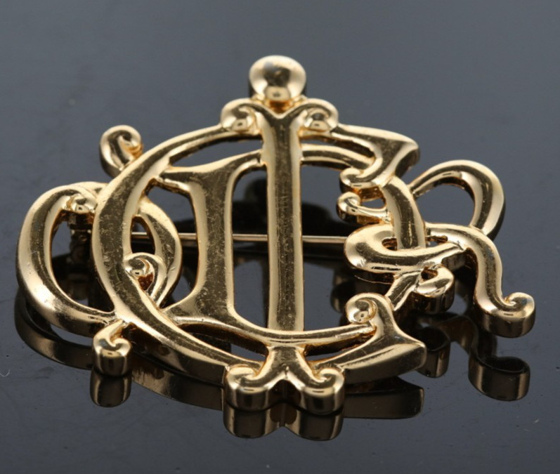 Vintage Christian Dior CD Logo Brooch Gold Tone Germany 2.5X2.25 in