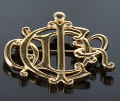 Vintage Christian Dior CD Logo Brooch Gold Tone Germany 2.5X2.25 in