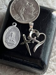 VINTAGE Religious Pendants Lot of 3 Cross Charms 1940-70 Christian Heart Medal