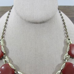 Vintage Thermoset Necklace Red Gold Tone 18 Inch