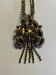 Vintage Alice Caviness Green Cat Eye UV Reactive Rhinestone Pendant Unsigned
