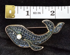 Lot of 3 Black Enamel Blue Rhinestone Fish Whale Brooch Nautical Sea Life Beach