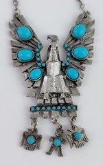Vintage Silver Tone Thunderbird Pendant Necklace w/Faux Turquoise Decoration