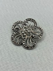 Vintage Marcasite Style Silver Tone Floral Scroll Brooch