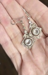 Vintage Sterling Silver Earrings Art Deco Crystal Dangles 1.25″ .925