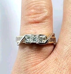 Princess and Baguette .60 Carat Diamond 14k Gold Engagement Ring Size 6