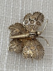 Vintage 1974 Sterling Silver Butterfly Pin Filigree with Gold Wash Over Sterling