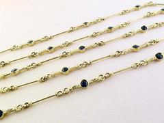 Estate 18K Yellow Gold & Blue Sapphire Fancy Ornate 25″ Layering Chain Necklace
