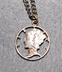 Mercury Dime Cutout Pendant with Silvertone Necklace