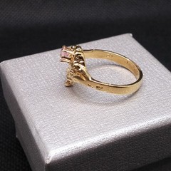 Heart 14K Gold Plated Ring Vintage Pink Cubic Zirconia Stone Nugget Textured
