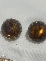 Vintage JULIANA DELIZZA Root Beer Amber Topaz Rhinestone Dangle Brooch Earrings