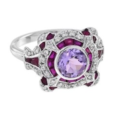 2.4Ct Art Deco Style Lab Created Diamond Amethyst Wedding Ring 14K White Gold FN