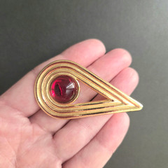 Vintage Modernist Red Cabochon Brooch Pin