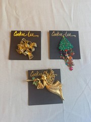 Vintage Cookie Lee Jewelry Christmas Collection Earrings and Pins