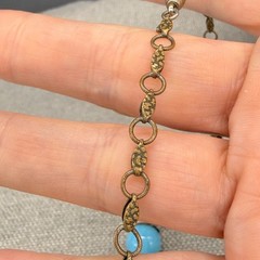 Vintage Necklace Blue Black Glass Beads Gold Tone Chain 17 Inches