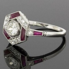14K White Gold Over 2CT Round Lab-Created Diamond Vintage Ruby Engagement Ring
