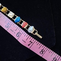 Vintage 60s 70s Gold Multi Gemstone Nugget Link Bracelet 7.5 Inch
