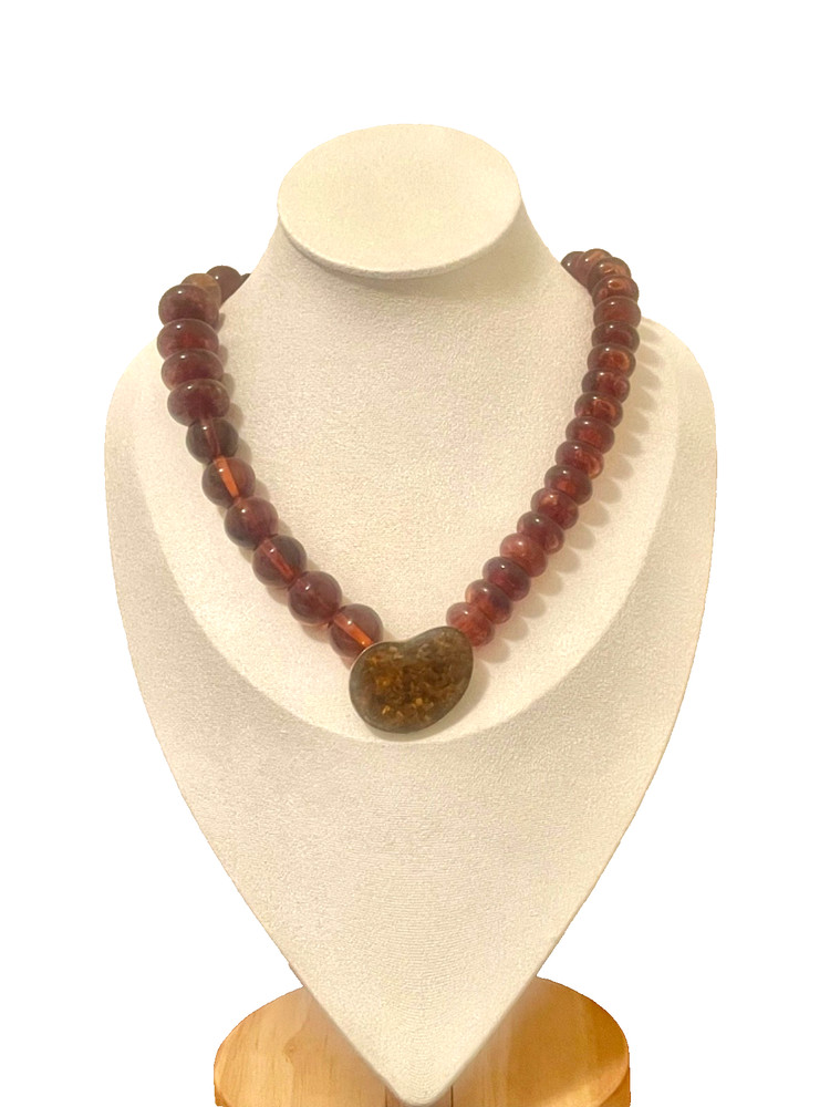 🔥 925 Silver 18K Gold Genuine Amber Necklace Pendant Butterscotch Cognac 68g