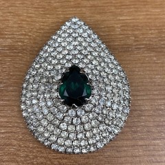 Vintage Signed “Celebrity NY” Crystal Clear and Green Rhinestone Teardrop Brooch
