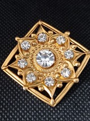 Vintage USSR Brooch | Art Deco Style | Gold Tone Brass with White Glass Stone