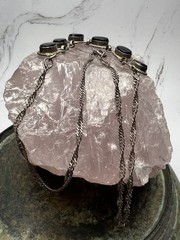VTG 925 Sterling Silver Rope Trim Accent Oval Black Onyx Statement Necklace