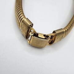 Vintage Gold Tone Wide Omega Choker 17″ Necklace Snake Egyptian Style Bold 80s