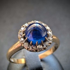 Antique Edwardian Era 18k Gold Sugarloaf Sapphire Diamond Cluster Ring