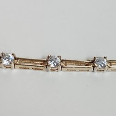 Vintage Gold Tone Sterling Silver CZ Open Chain Link Bracelet 7″